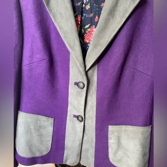 J. Peterman Company Wool Blend Blazer with Colorblock and Printed Lining Size 10 - Picture 3 of 12